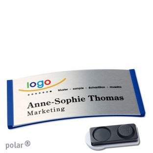 Namensschilder polar® alu-complete magnet 74 x 34 mm  | blau  | silber  | smag® Magnet, extra stark 
