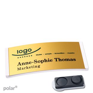 Namensschilder polar® alu-complete magnet 74 x 34 mm  | weiß  | gold  | smag® Magnet, extra stark 