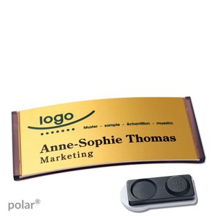 Namensschilder polar® alu-complete magnet 74 x 34 mm  | transluzent|anthrazit  | gold  | smag® Magnet, extra stark 
