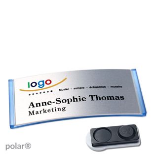 Namensschilder polar® alu-complete magnet 74 x 34 mm  | transluzent|blau  | silber  | smag® Magnet, extra stark 