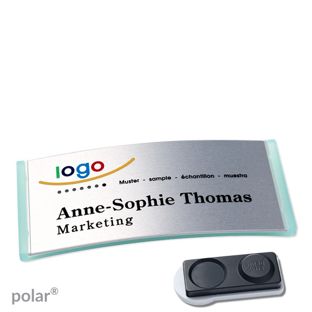 Namensschilder polar® alu-complete magnet 74 x 34 mm  | transluzent|grün  | silber  | smag® Magnet, extra stark 
