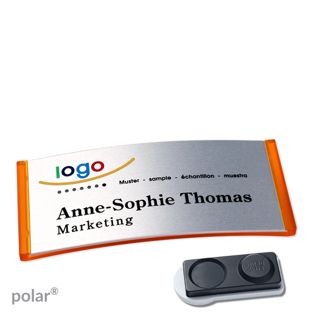 Namensschilder polar® alu-complete magnet 74 x 34 mm  | transluzent|orange  | silber  | smag® Magnet, extra stark 