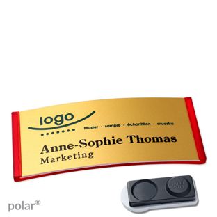 Namensschilder polar® alu-complete magnet 74 x 34 mm  | transluzent|rot  | gold  | smag® Magnet, extra stark 