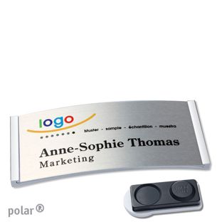 Namensschilder polar® alu-complete magnet 74 x 34 mm  | edelstahl  | silber  | smag® Magnet, extra stark 