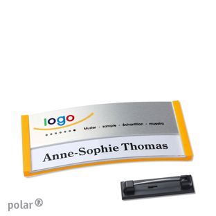 Namensschilder polar® alu-print Nadel 65 x 30 mm  | gelb  | silber 