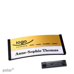 Namensschilder polar® alu-print Nadel 65 x 30 mm  | schwarz  | gold 