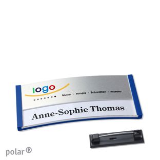Namensschilder polar® alu-print Nadel 65 x 30 mm  | blau  | silber 