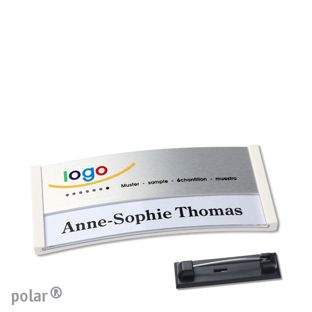 Namensschilder polar® alu-print Nadel 65 x 30 mm  | weiß  | silber 