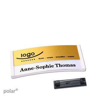 Namensschilder polar® alu-print Nadel 65 x 30 mm  | weiß  | gold 