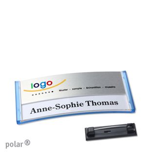 Namensschilder polar® alu-print Nadel 65 x 30 mm  | transluzent|blau  | silber 