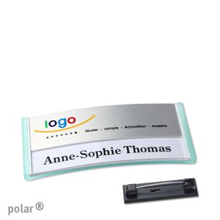 Namensschilder polar® alu-print Nadel 65 x 30 mm  | transluzent|grün  | silber 