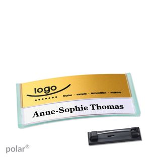 Namensschilder polar® alu-print Nadel 65 x 30 mm  | transluzent|grün  | gold 