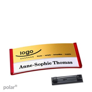 Namensschilder polar® alu-print Nadel 65 x 30 mm  | transluzent|rot  | gold 
