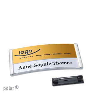 Namensschilder polar® alu-print Nadel 65 x 30 mm  | edelstahl  | gold 