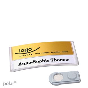 Namensschilder polar® alu-print Magnet 65 x 30 mm  | transparent  | gold  | smag® Magnet 