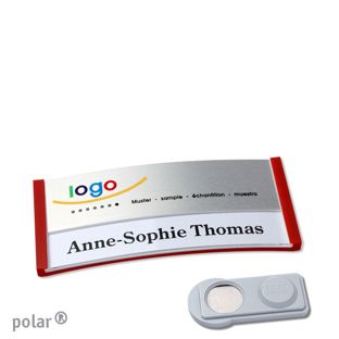 Namensschilder polar® alu-print Magnet 65 x 30 mm  | rot  | silber  | smag® Magnet 