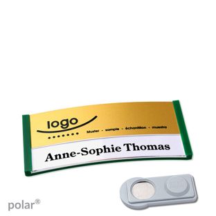 Namensschilder polar® alu-print Magnet 65 x 30 mm  | grün  | gold  | smag® Magnet 