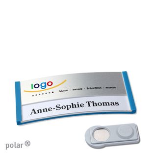 Namensschilder polar® alu-print Magnet 65 x 30 mm  | mittelblau  | silber  | smag® Magnet 