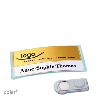 Namensschilder polar® alu-print Magnet 65 x 30 mm  | transluzent|grün  | gold  | smag® Magnet 