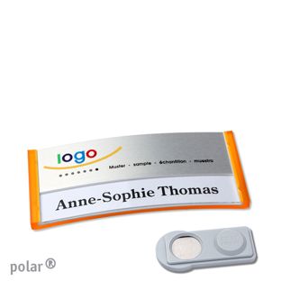 Namensschilder polar® alu-print Magnet 65 x 30 mm  | transluzent|orange  | silber  | smag® Magnet 