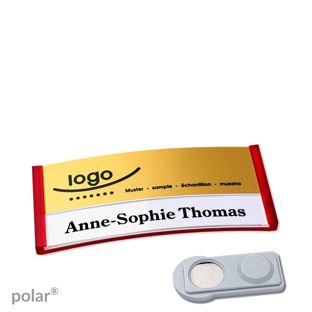 Namensschilder polar® alu-print Magnet 65 x 30 mm  | transluzent|rot  | gold  | smag® Magnet 