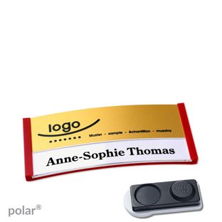 Namensschilder polar® alu-print Magnet 65 x 30 mm  | rot  | gold  | smag® Magnet, extra stark 