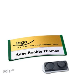 Namensschilder polar® alu-print Magnet 65 x 30 mm  | grün  | gold  | smag® Magnet, extra stark 