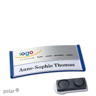 Namensschilder polar® alu-print Magnet 65 x 30 mm  | blau  | silber  | smag® Magnet, extra stark 