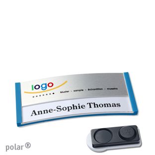 Namensschilder polar® alu-print Magnet 65 x 30 mm  | mittelblau  | silber  | smag® Magnet, extra stark 
