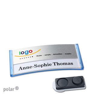 Namensschilder polar® alu-print Magnet 65 x 30 mm  | transluzent|blau  | silber  | smag® Magnet, extra stark 
