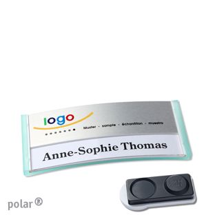 Namensschilder polar® alu-print Magnet 65 x 30 mm  | transluzent|grün  | silber  | smag® Magnet, extra stark 