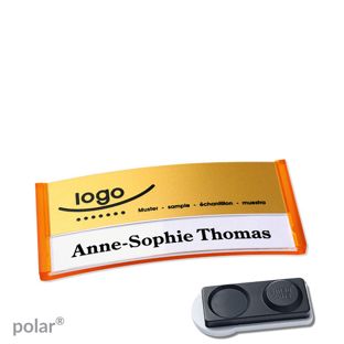 Namensschilder polar® alu-print Magnet 65 x 30 mm  | transluzent|orange  | gold  | smag® Magnet, extra stark 