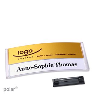 Namensschilder polar® alu-print Nadel 74 x 34 mm  | transparent  | gold 