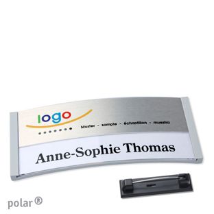 Namensschilder polar® alu-print Nadel 74 x 34 mm  | hellgrau  | silber 