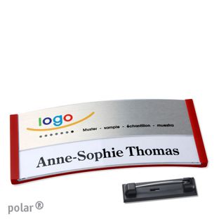 Namensschilder polar® alu-print Nadel 74 x 34 mm  | rot  | silber 