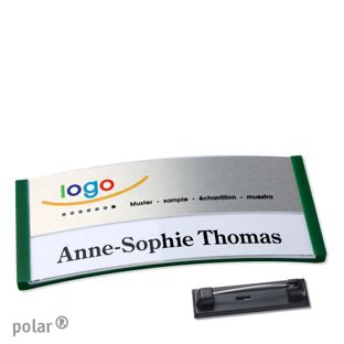 Namensschilder polar® alu-print Nadel 74 x 34 mm  | grün  | silber 