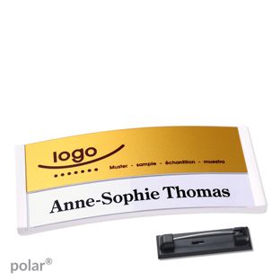 Namensschilder polar® alu-print Nadel 74 x 34 mm  | weiß  | gold 