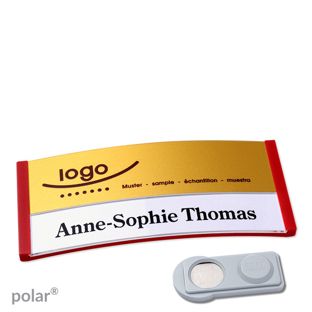 Namensschilder polar® alu-print Magnet 74 x 34 mm  | rot  | gold  | smag® Magnet 