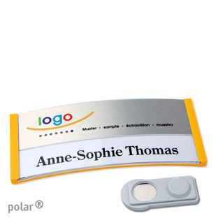 Namensschilder polar® alu-print Magnet 74 x 34 mm  | gelb  | silber  | smag® Magnet 