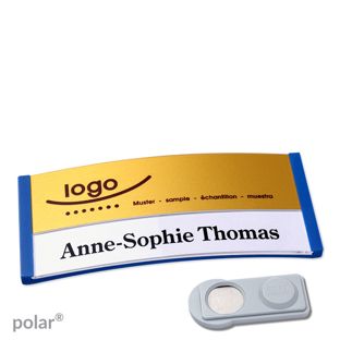 Namensschilder polar® alu-print Magnet 74 x 34 mm  | blau  | gold  | smag® Magnet 