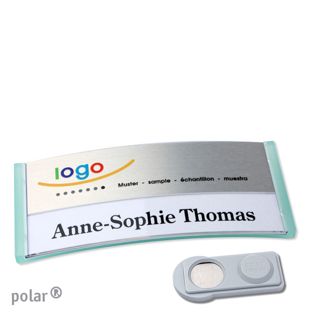 Namensschilder polar® alu-print Magnet 74 x 34 mm  | transluzent|grün  | silber  | smag® Magnet 