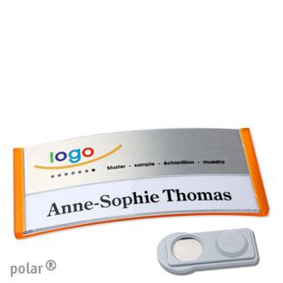 Namensschilder polar® alu-print Magnet 74 x 34 mm  | transluzent|orange  | silber  | smag® Magnet 