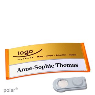 Namensschilder polar® alu-print Magnet 74 x 34 mm  | transluzent|orange  | gold  | smag® Magnet 