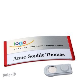 Namensschilder polar® alu-print Magnet 74 x 34 mm  | transluzent|rot  | silber  | smag® Magnet 