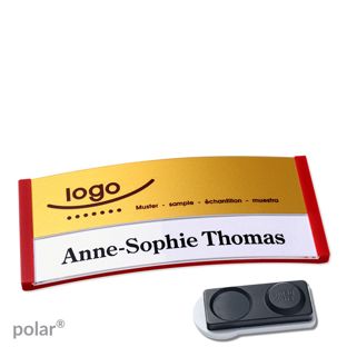 Namensschilder polar® alu-print Magnet 74 x 34 mm  | rot  | gold  | smag® Magnet, extra stark 