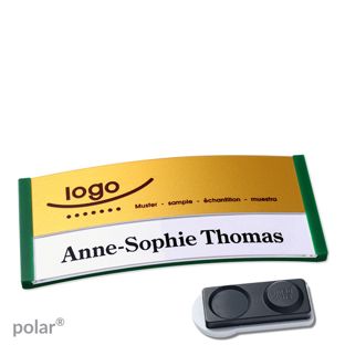 Namensschilder polar® alu-print Magnet 74 x 34 mm  | grün  | gold  | smag® Magnet, extra stark 