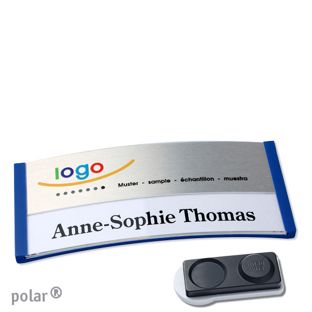 Namensschilder polar® alu-print Magnet 74 x 34 mm  | blau  | silber  | smag® Magnet, extra stark 