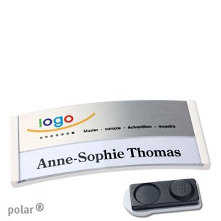 Namensschilder polar® alu-print Magnet 74 x 34 mm  | weiß  | silber  | smag® Magnet, extra stark 