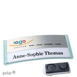 Namensschilder polar® alu-print Magnet 74 x 34 mm  | transluzent|grün  | silber  | smag® Magnet, extra stark 