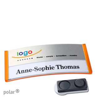 Namensschilder polar® alu-print Magnet 74 x 34 mm  | transluzent|orange  | silber  | smag® Magnet, extra stark 